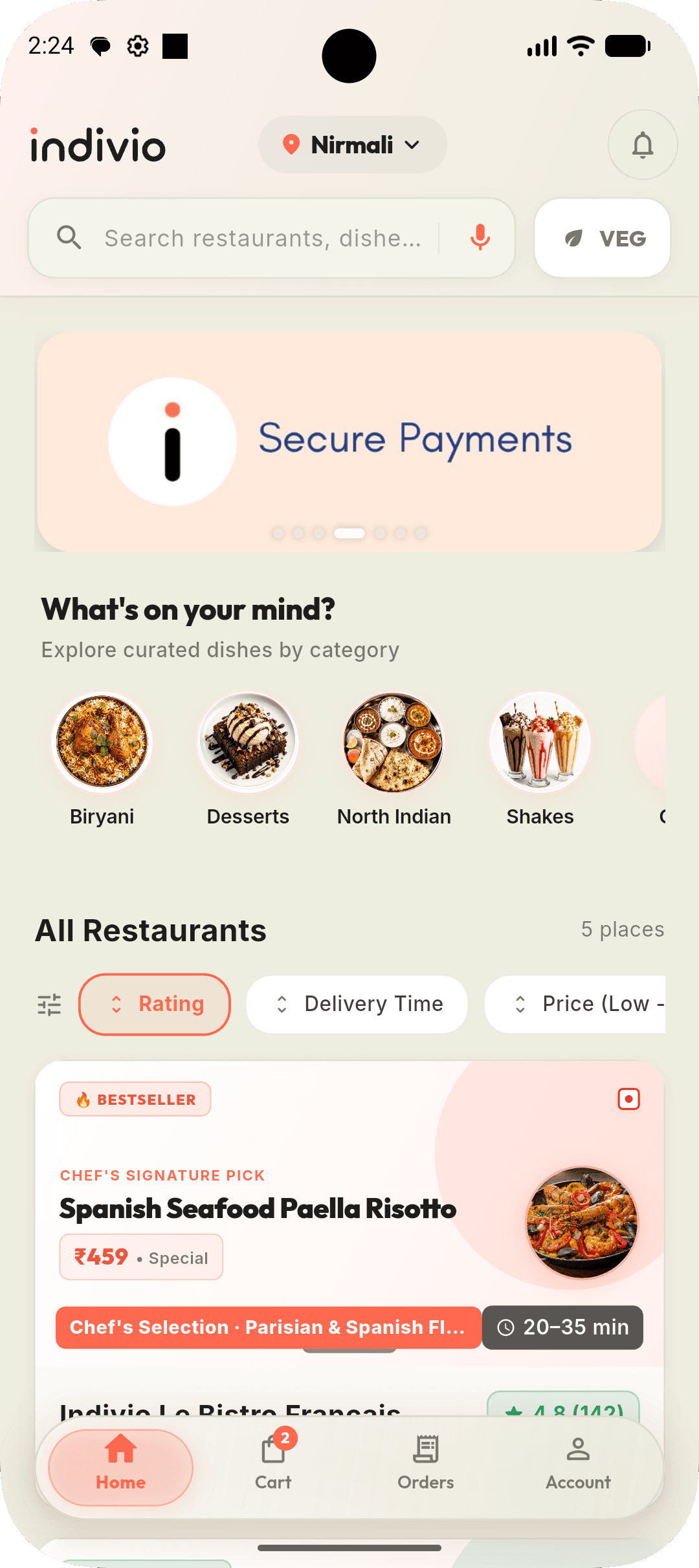 Indivio App — Nirmali Home Screen